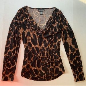INC Leopard Print Long Sleeve Cowl-Neck Top